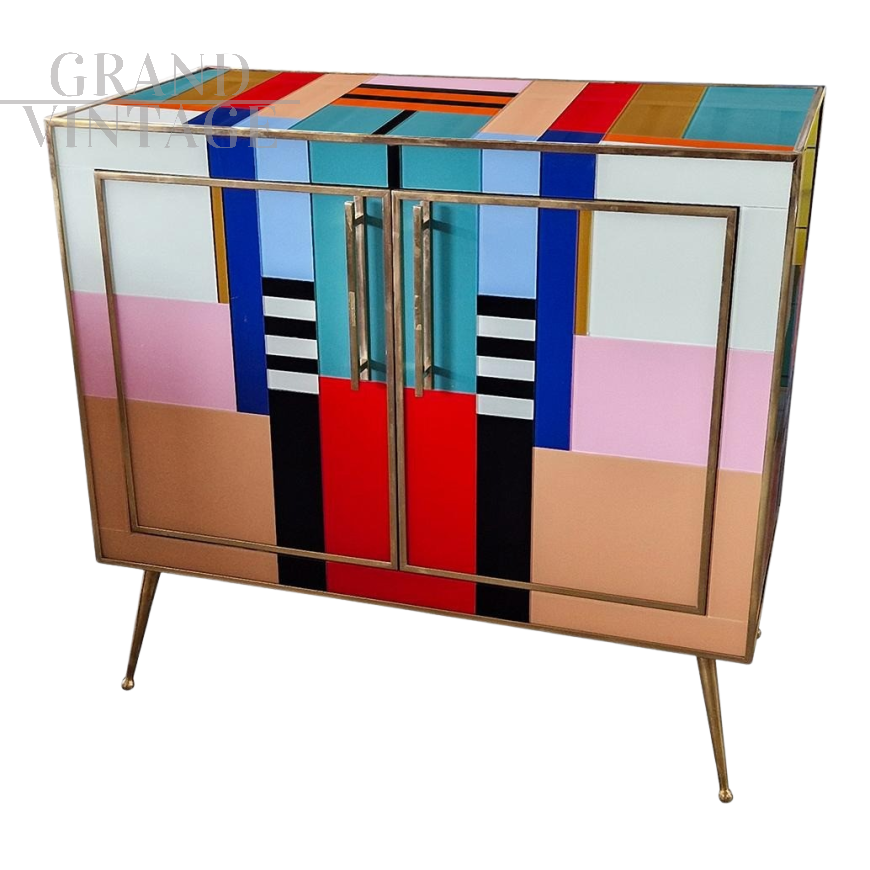 Credenza stile vintage in vetro di Murano multicolore                            