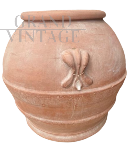 Enorme vaso orcio antico per olio in terracotta con marchio, Toscana XIX secolo                            