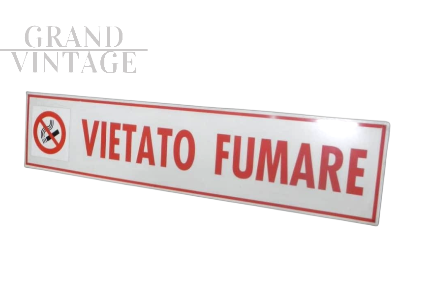 Grande insegna Vietato Fumare vintage in latta, anni '70                            