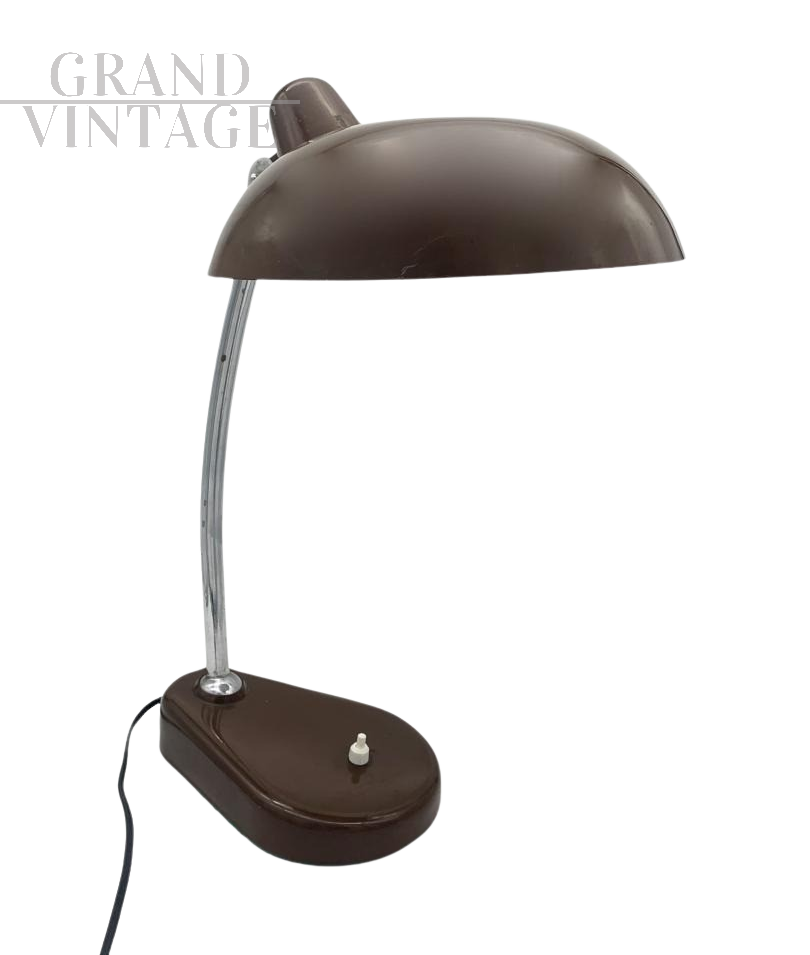 Lampada da scrivania design anni '60 in metallo marrone e ottone                            