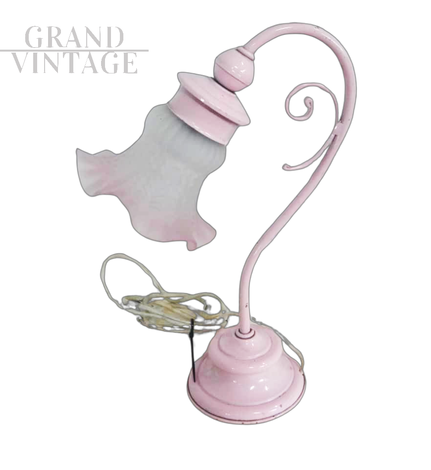 Lampada da tavolo abat-jour vintage rosa in stile Art Nouveau, anni '70                            