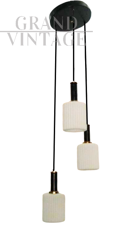 Lampadario a sospensione vintage anni '60 con tre luci pendenti                            