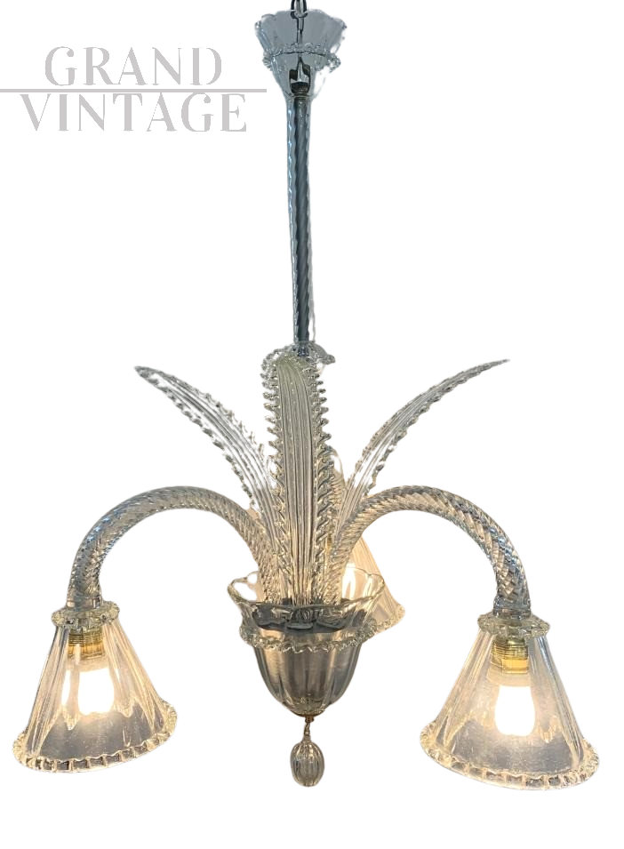 Lampadario vintage attribuito a Seguso con 3 luci a campana, anni '50                            