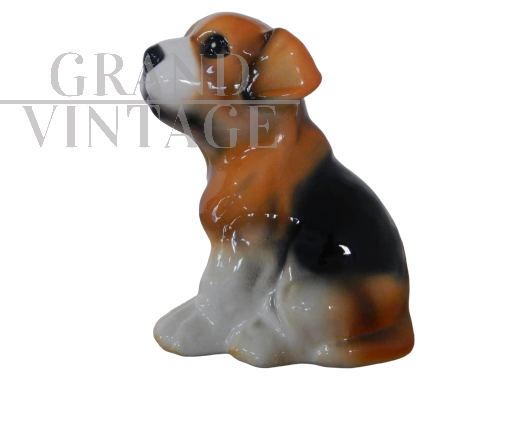 Scultura di cane beagle in ceramica, anni '80