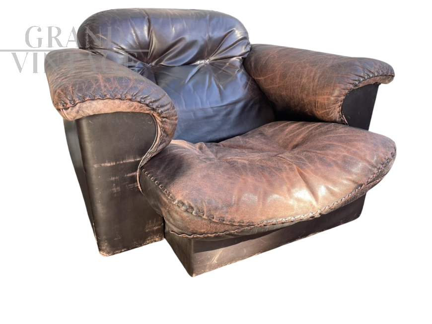 Poltrona lounge reclinabile DS 101 di De Sede in pelle marrone, anni '60'70                            