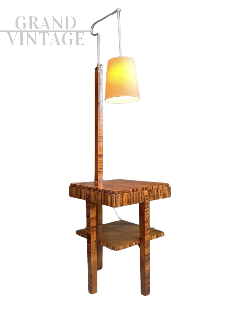 Tavolino da lettura art déco con lampada, anni '30                            