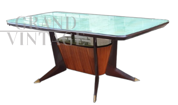 Tavolo design modernariato stile Vittorio Dassi con piano in vetro                            