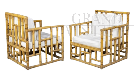 Paire de fauteuils vintage en bambou et rotin