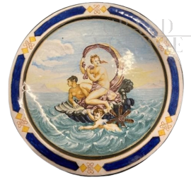 Raro piatto antico Ginori Jafet Torelli del 1870 in maiolica                            