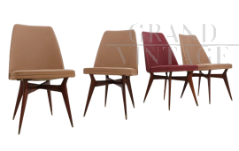Set di 4 sedie design di Melchiorre Bega in legno ed ecopelle, anni '50