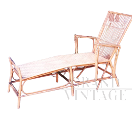 Chaise longue anni '60 in bamboo laccato ocra