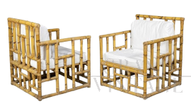 Paire de fauteuils vintage en bambou et rotin