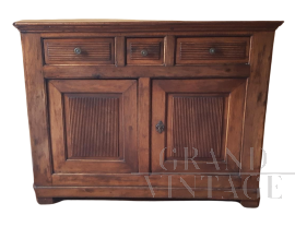 Credenza buffet antica di fine '800 in noce con scanalature                            