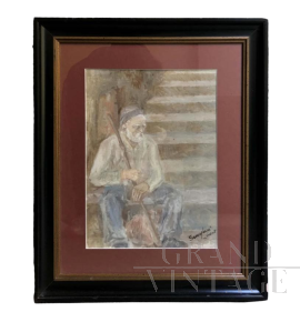 Dipinto con personaggio olio su tela di Lucio Semeghini, Italia anni '30                            