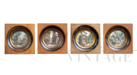 Gruppo di quattro dipinti antichi Napoleone III Francese con scene galanti                            