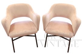 Poltroncine mid-century italiane in velluto rosa pastello