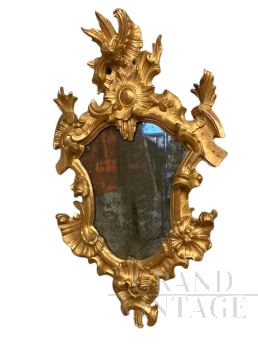 Specchiera antica in foglia oro in stile barocco, XVIII secolo                            