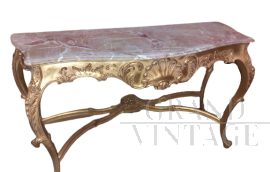 Tavolo console Regency con piano in marmo rosa