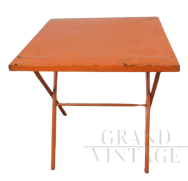 Tavolo da giardino vintage in ferro laccato arancione, anni '70                            