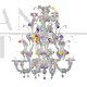 Lampadario in vetro di Murano in stie Rezzonico con fiorellini multicolore                            