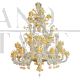 Lampadario Rezzonico in vetro di Murano cristallo e oro con fiori di loto                            