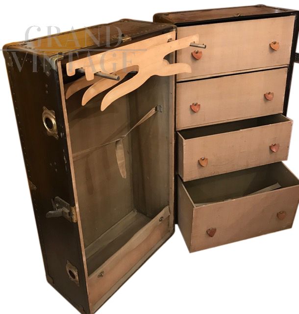20th century travel trunk with drawers