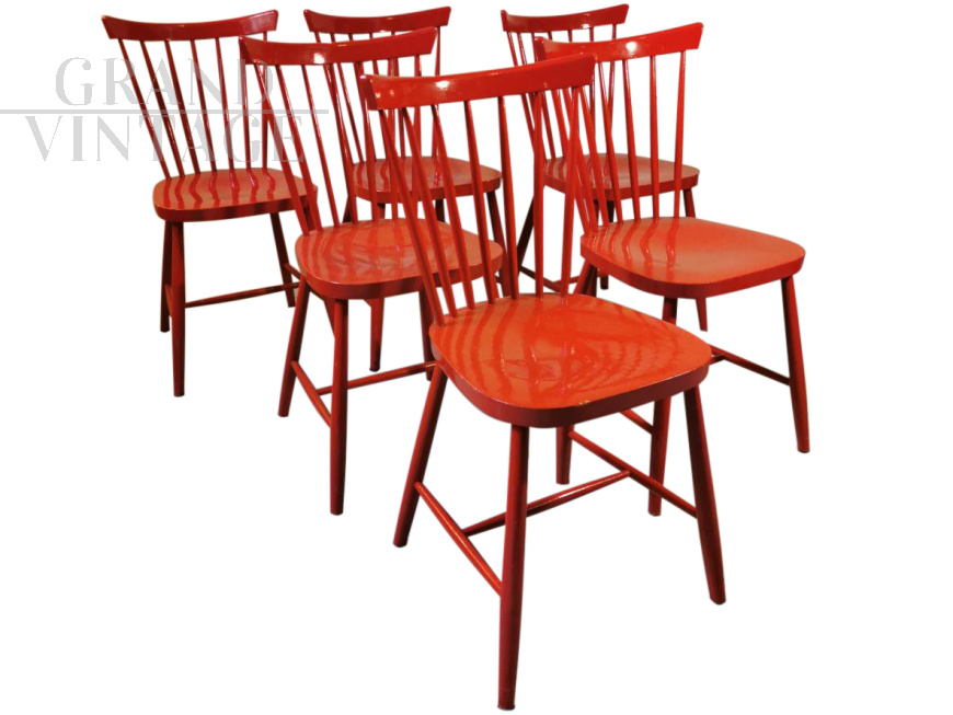 6 Thon vintage chairs in red wood