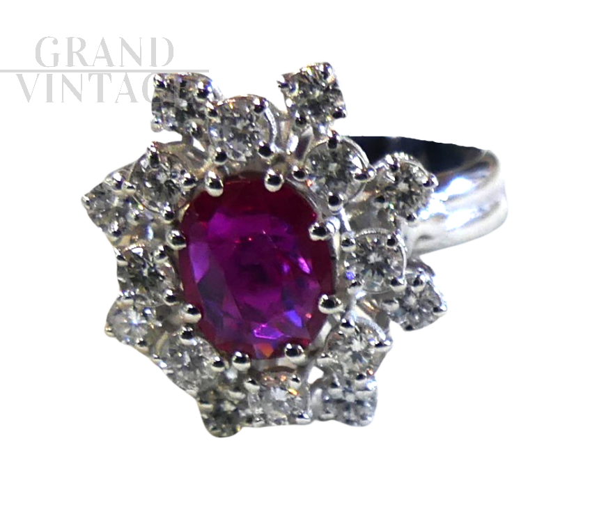 White gold ring with ruby ​​and diamonds