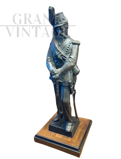 Antique military sculpture with Savoy artilleryman in bronze, 19th century      