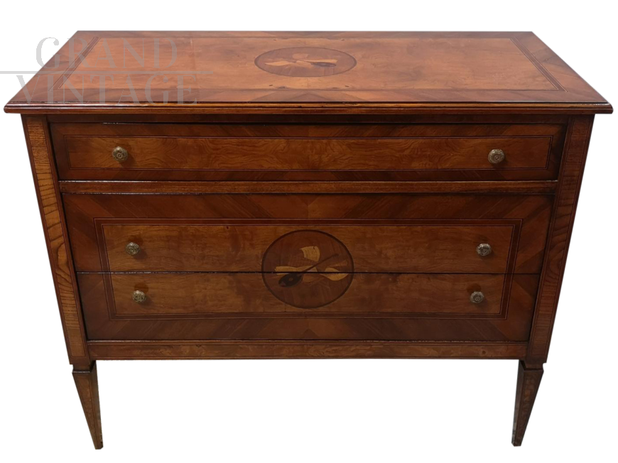 Antique Lombard chest of drawers from the late 19th century, restored