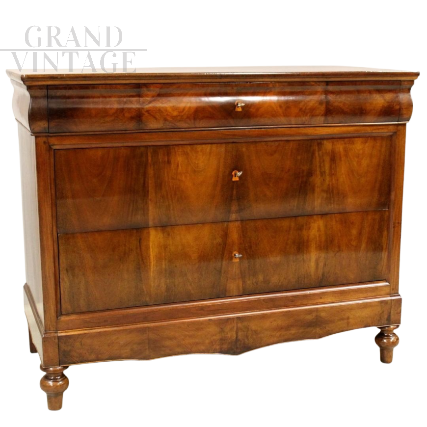 Antique Louis Philippe capuchin chest of drawers in walnut, Emilia - Italy 19th century