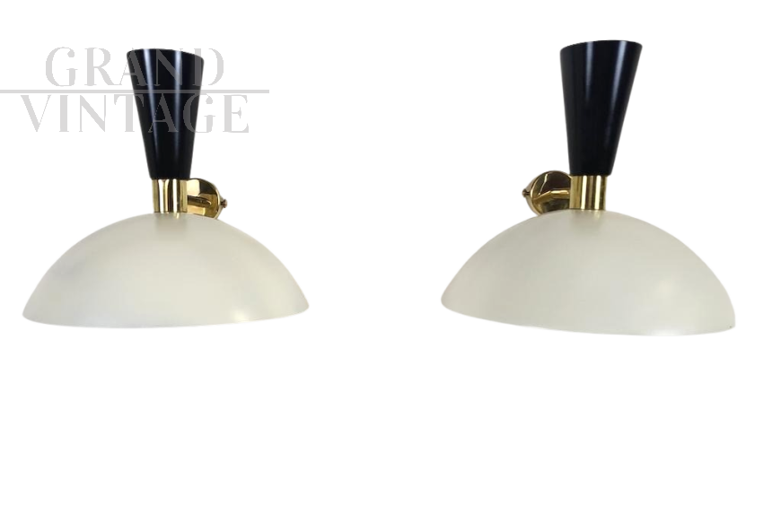 Vintage mid-century Italian Stilnovo style wall lamps, 1970s    