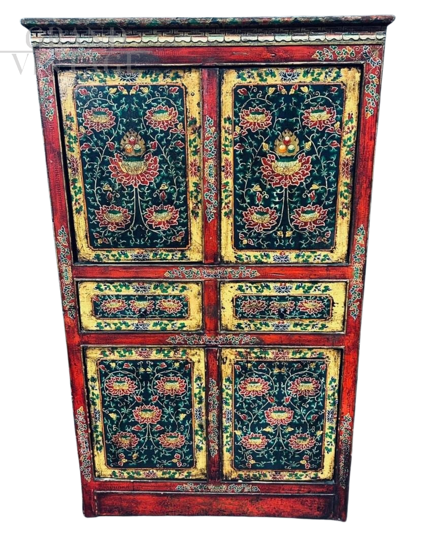 Antique Tibetan Torkham altar cabinet from the 19th century       