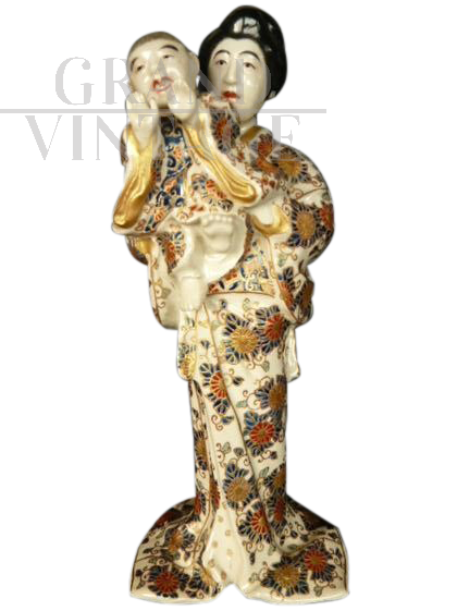 Authentic Japanese statue in Imperial Satsuma porcelain, Japan 19th century