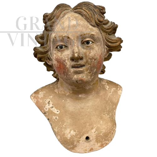 ANTIQUE HEAD OF A BLESSING CHILD, TERRACOTTA, XVIIIth CENTURY