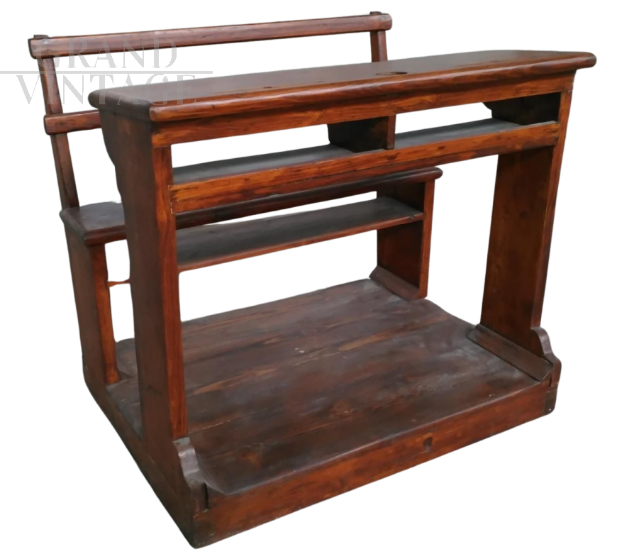 Antique 1930s school desk with bench