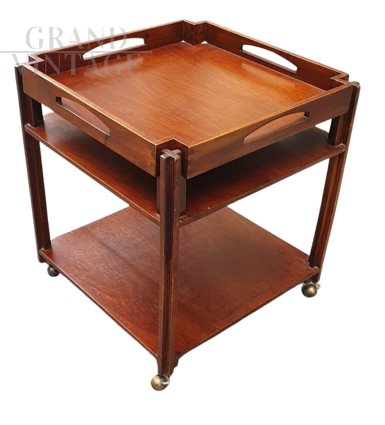 Vintage square serving trolley with removable tray top         