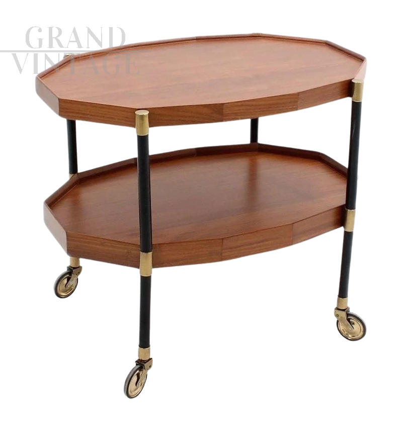 Wooden serving trolley, Italian mid-century from the 1950s