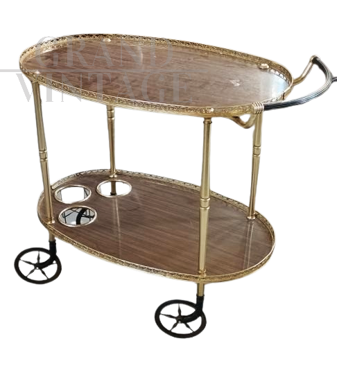 1960s food trolley in wood and brass