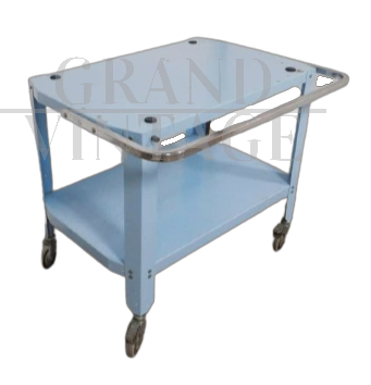 Industrial style light blue metal food trolley from the 70s