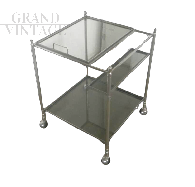 Vintage square glass trolley with tray top, 1960s                            