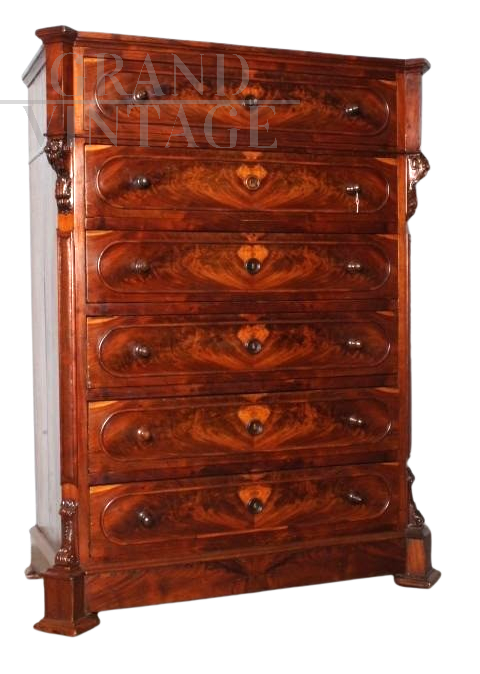 Antique 19th century Tuscan tallboy dresser in walnut feather   