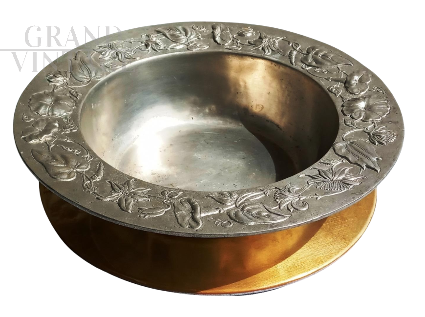 Vintage decorated pewter centerpiece bowl