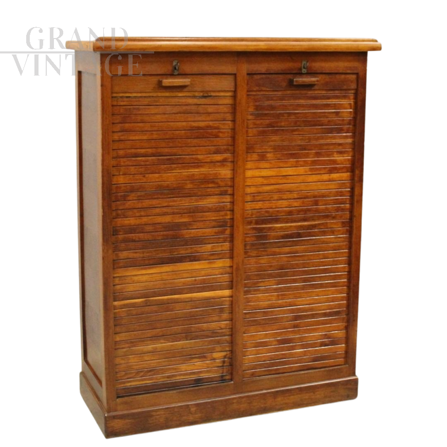 Office filing cabinet with double roller shutter in oak