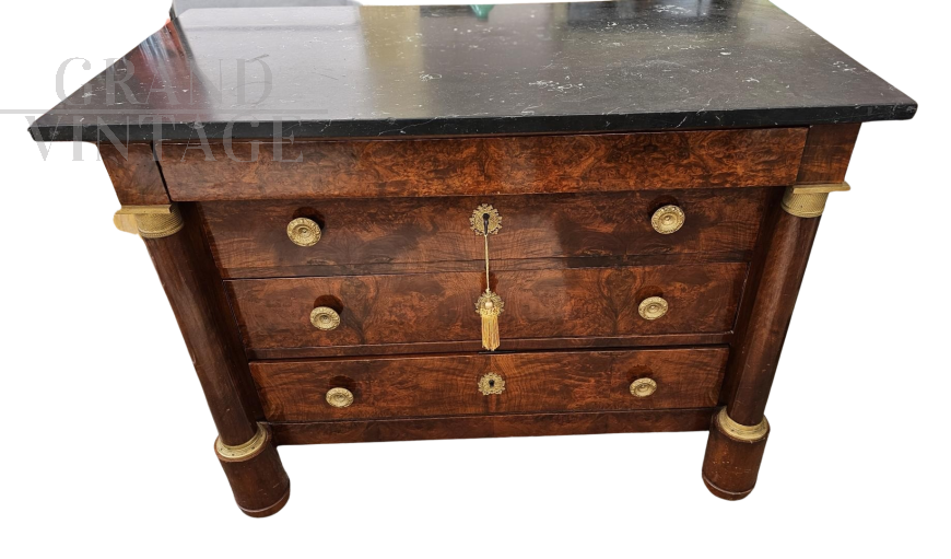 Antique Empire chest of drawers in briar with black marble top           