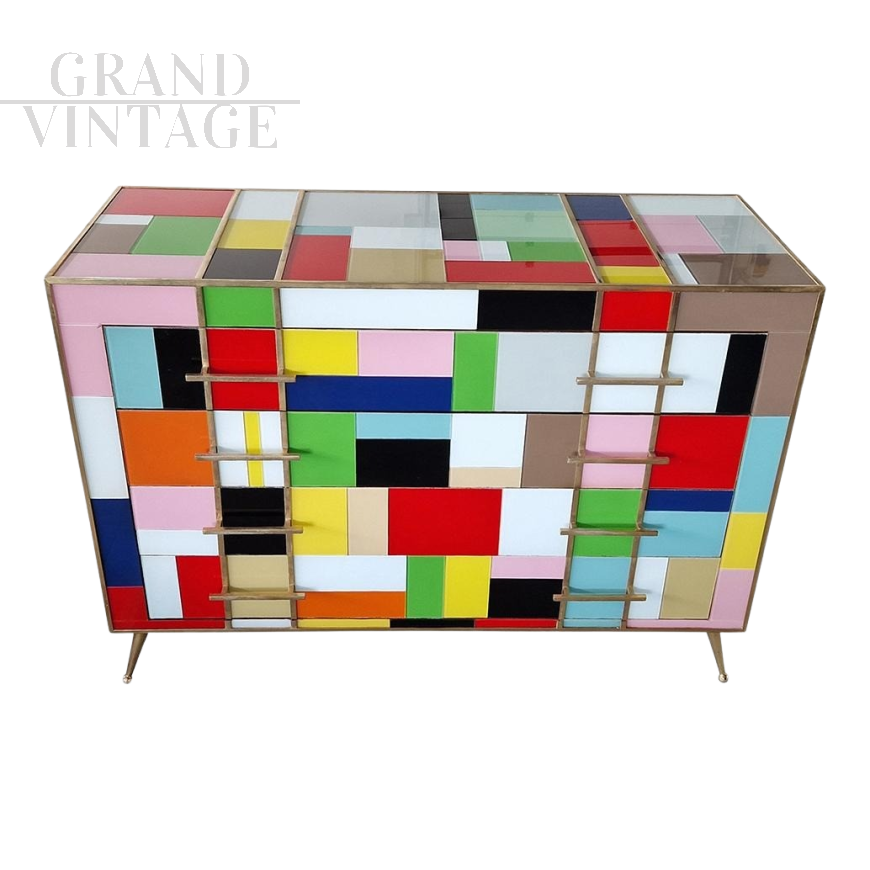 4-drawer dresser with multicolored glass tiles        