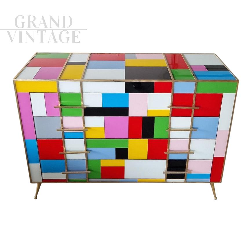 Dresser with 4 drawers in multicolored mosaic glass   