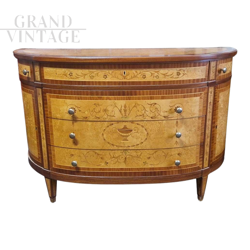 Antique Louis XVI style inlaid crescent dresser              