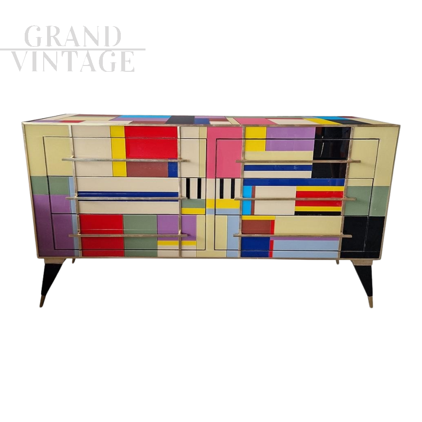 Low dresser with six drawers in multicolored glass        