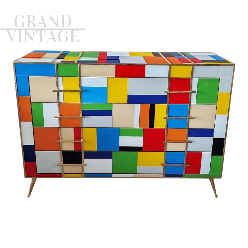 Design dresser covered with multicolored Murano glass squares